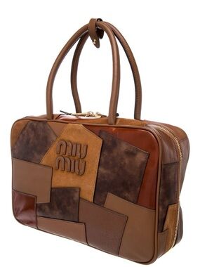 Miu Miu Patchwork Leather Briefcase in Mixed Brown Tones